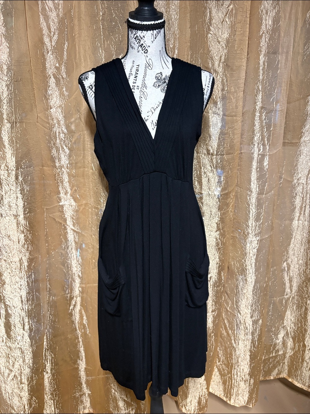 Calvin Klein Black V-Neck Dress with Branded Label